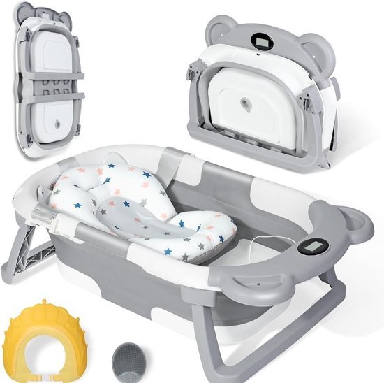 Baignoire Bébé, Pliable Ultra Compacte avec thermomètre intégré et coussin - Image 3