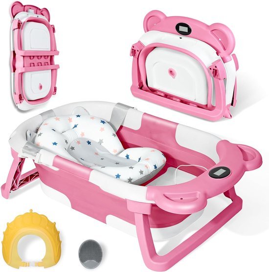 Baignoire Bébé, Pliable Ultra Compacte avec thermomètre intégré et coussin - Image 2