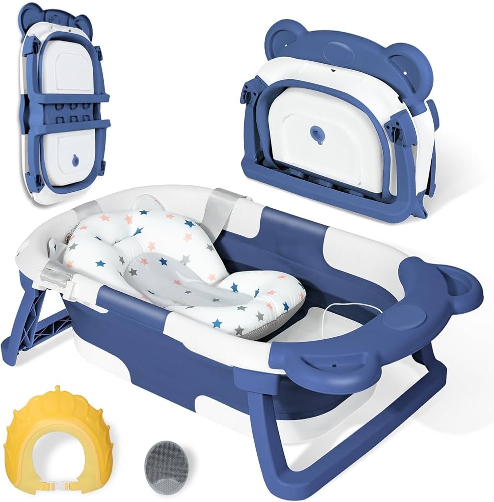 Baignoire Bébé, Pliable Ultra Compacte avec thermomètre intégré et coussin
